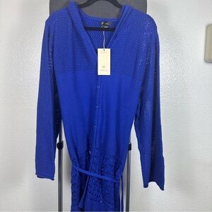 DG2 by Diane Gilman Vibrant Blue Knit Organic Cotton button Sweater